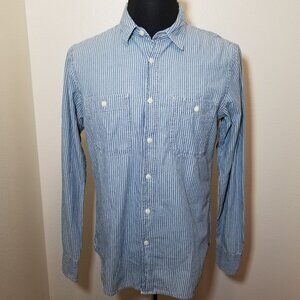 U.S Forces Mens Small Blue White Stripe Long Sleeve Shirt Preppy Retro NWOT